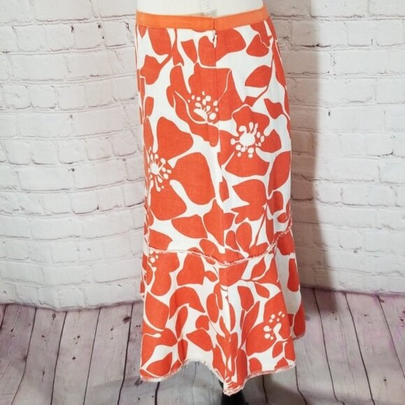 J Crew Orange and White Floral Linen Skirt - Picture 3 of 7